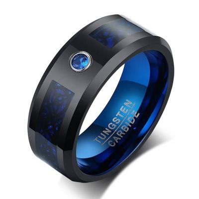 China Two Tone Lead Free Nickel Free with Blue Tungsten Carbide Rings with Carbon Fiber Dragon Inlay Mens Wedding Diamond Rings for sale