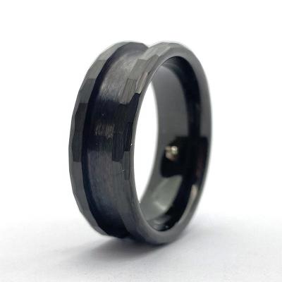 China FASHION Factory Directly Preparing Black Hammered Tungsten Carbide Ring Blank Channel for Meteorite Opal Turquoise Inlay Jewelry for sale