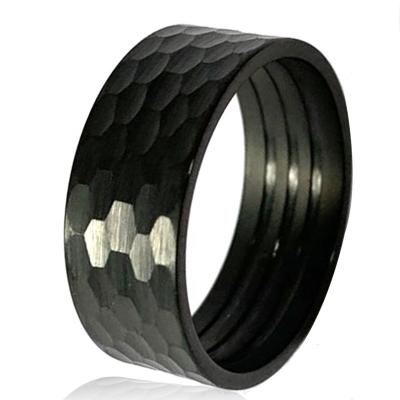 China Vintage Hamdmade Jewelry Ring Making 8MM Black Brushed Hammered Tungsten Ring Core For Whiskey Inner Barrel Wooden Inlay for sale