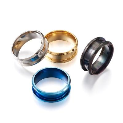 China Handmade Ring Core Channel Blank Opal Shell Turquoise Gemstone Rings 316L Stainless Steel Wooden Hiphop For Inlay for sale