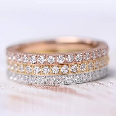 China Lightweight Simple Design 2mm Pave Silver Engagement Ring Set Rose Gold Gold Pure Titanium Zircon Eternity Band Rings for sale