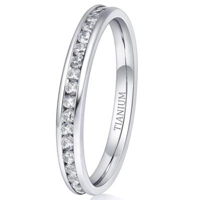 China New Design Lightweight Channel Setting Pure Titanium Diamond Stackable Ring Ladies Dainty Eternity Bands For Women for sale