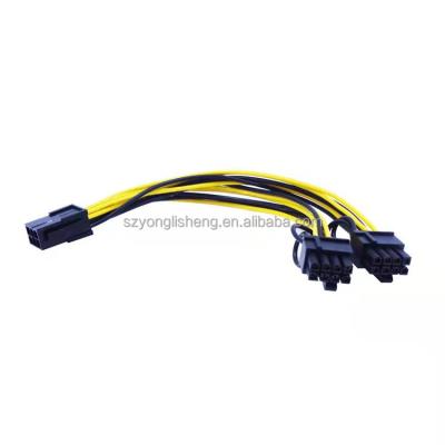 China Factory pcie 6 pin to dual 8 pin (6+2) Pin 18awg graphics card GPU VGA splitter cables PCIE 6 pin to dual 8 pin (6+2) for sale