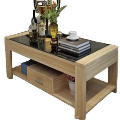 China Traditional wood particleboard coffee table with 8mm tempered glass for sale