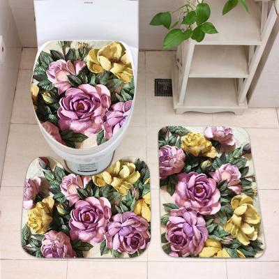 China New Washable Toilet Water Absorbent Mat and Custom Made Mat and Toilet Non-Slip Three-Piece Set Mat Floor Cover for sale