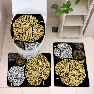 China Custom Water-absorbent Three-Piece Washable Border Bathroom Floor Mat Toilet Sets Toilet Mat for sale