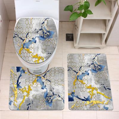 China Jug Washable Three-piece Side Bath Mat Toilet Floor Mat Crystal Velvet Washable Non-slip Bathroom Floor Mat for sale