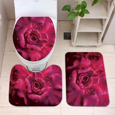 China Factory Direct Washable For Floor Anti-Slip Mat Bathroom Suction Plush Digital Printing To Toilet Customized Three Piece Set Mat for sale