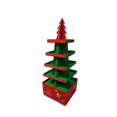 China Custom Indoor Retail Christmas Tree Retail Cardboard Christmas Decorations Gift Display Rack Corrugated Promotion Display for sale