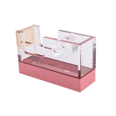 China Modern Design New Arrival Elegant Rose Gold Clear Tape Dispenser Acrylic Office Supplies for sale