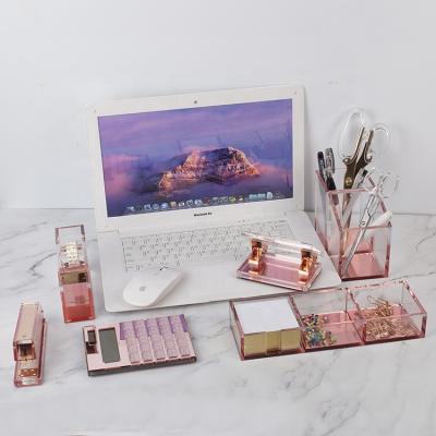 China luxury & morden luxury Rose Gold Acrylic Desk Organizer stationery set from Huisen for sale