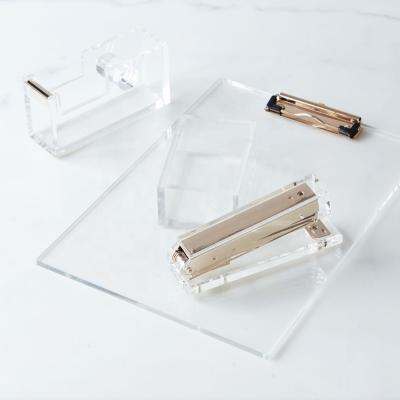 China Office Modern Style Luxury Gold Corporate Office Use Clear Acrylic Stationery Set for sale