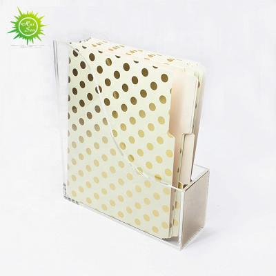 China Clear Acrylic Office Desktop Catalog Magazine Folder Book Brochure Holder With Gold Front for sale