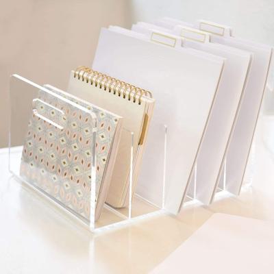 China Hot Clear Acrylic 5 Compartments Office/School/Home Sales File Sorter Desk Organizer Magazine Display Holder for sale