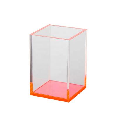 China Luxury Clear Plexiglass Acrylic Plastic Desktop HUISEN Square Pen Holder Display Stand for sale