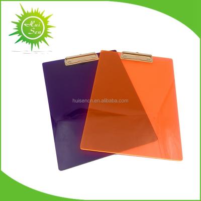 China Modern China HUISEN Printing Logo Acrylic A4 A5 Clipboard with Gold Metal Clip Folder for sale