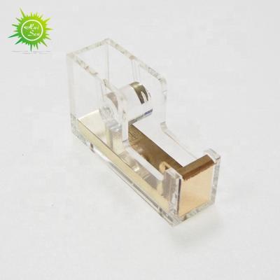 China Huisen Modern Luxury Clear Tape Cutter Acrylic Transparent Adhesive Tape Dispenser For Desktop Packaging for sale