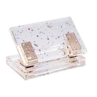 China HUISEN Office Supplies Modern Luxury Clear Acrylic Paper 2 Circles Manual Hole Puncher for sale