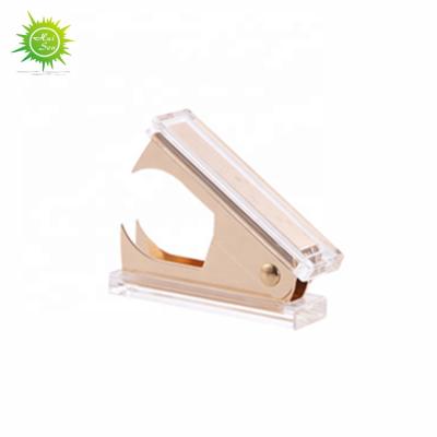 China Fashionable HUISEN Patented Small Clear Acrylic Gold Metal Staple Pin Remover With Stapler for sale