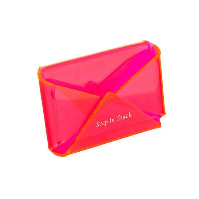 China HUISEN Modern Stylish Personalize Business ID Creative Transparent Red Acrylic Plastic Card Holder for sale