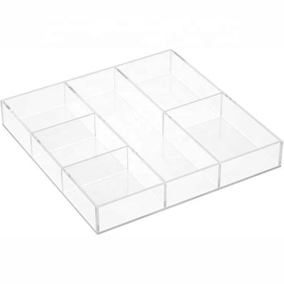 China Modern Custom Square 12x12 Drawer Organizer Shallow Clear Plastic Tray Acrylic Tray With Dividers for sale