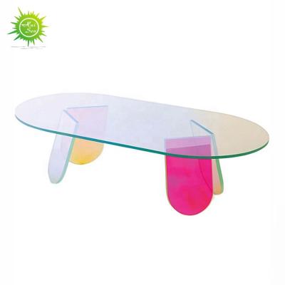 China New Style Modern Iridescent Acrylic Furniture Rainbow Clear Iridescent Acrylic Coffee Table for sale