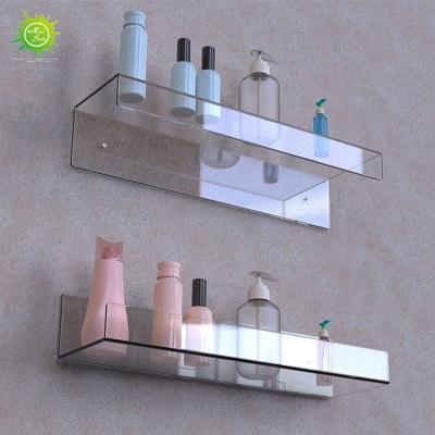 China HUISEN Modern Luxury Acrylic Wall Mount Wall Mounted Floating Bathroom Shelf Spice Racks For Display for sale