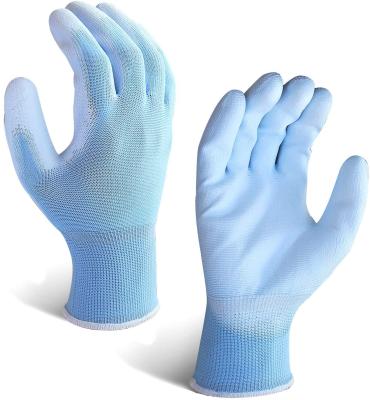 China PU Coated Gloves Knitted Polyester Polyurethane Coating PU Palm Top Coated Safety Work Gloves For Assembly Automotive Cleaning for sale