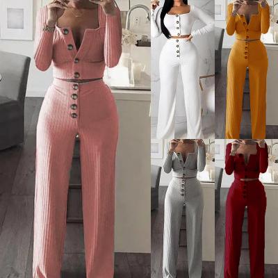 China Girls Batwing Sleeve Knit Short Style Jumper Tops Sweaters Wide Leg Pants Two Pieces Fitness Clothing Sets for sale