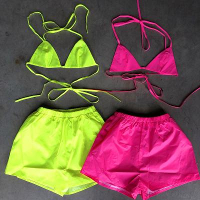 China Anti-pilling reflect cropped tops and short 2021 ETS reflective green summer pieces two sets of vacation women's apparel outfits for sale