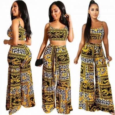 China Plus Size Crop Top Plus Crop And Backless And Wide Leg Pants And Tank Top Yellow for sale