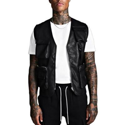 China Wholesale High Quality Service Fashion Multi Pocket Custom Men's Anti-Shrink Vests Motorcycle Tactical Leather Vest For Man for sale