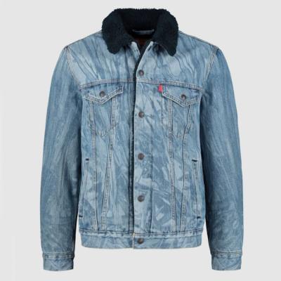 China Viable Vintage Blue Borg Collar Sherpa Fur Lined Custom Men Jeans Denim Winter Anorak Trucker Jacket for sale