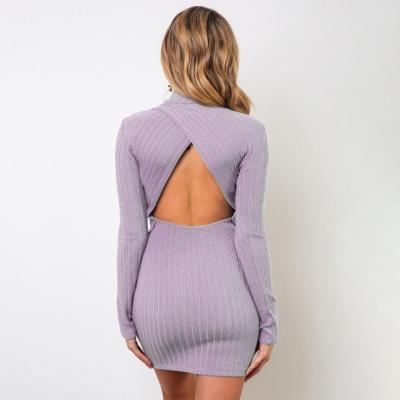 China Breathable Drop Shipping Skinny Backless Women Pure Color Knit Dresses for sale