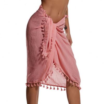 China Swimwear Anti-UV Chiffon Women Solid Tassel Cover Up Beach Sarongs Pareo Bikini Swimsuit Wrap for sale