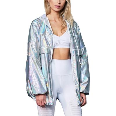 China Custom Made Polyester Reflective Fashion Colorful Logo Anorak Jacket Ladies Reflection Spring Jackets Women Female Female for sale