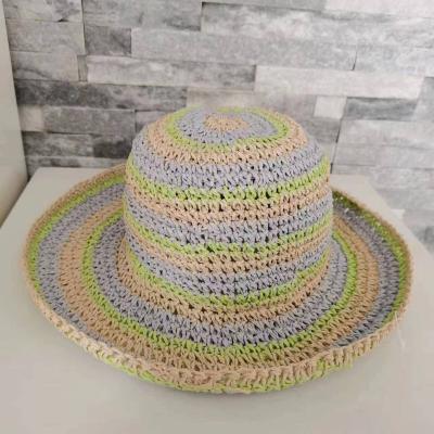 China Larger Picture Side View Straw Wide Brim Hat Women Summer Beach Sunscreen Sunscreen Foldable Empty Bowknot Striped Soft Straw for sale