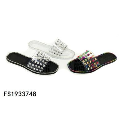 China Fashion Trend Ladies Fashion Jelly Slippers With Square Rhinestones PVC Shoes for sale