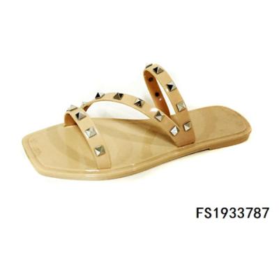 China Classic Fashion Trend Style Women Rivets High Top Jelly Slippers Plastic Ladies Slippers PVC Flat Shoes for sale