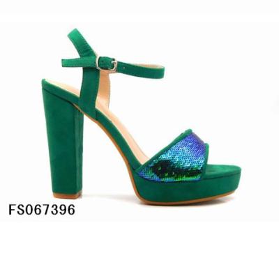 China Breathable Elegant Sequin High Block Heeled Ankle Strap Platform Sandals Shoes for sale