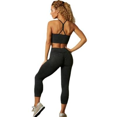 China New Arrival Breathable Women Sports Casual Sexy Fitness Clothing Ribbed Unique Bra Yoga Pants Activewear Set for sale