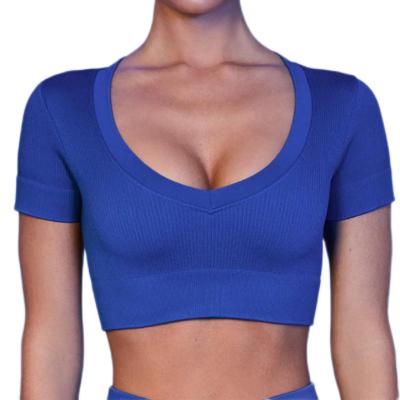 China Yoga Shirt Women Solid Color Breathable Yoga Tops For Women Sportswear Fitness Womens 2022 for sale