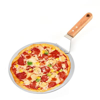 China Viable Pizza Knife 10 Inch Big Round Stainless Steel Pizza Transfer Shovel Wood Handle Shovel Cake Transferor Baking Tools for sale