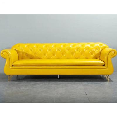 China (Other) Modern Yellow Genuine Leather Adjustable Living Room Sofa Real Leather Chesterfield Sectional Home Sofa for sale