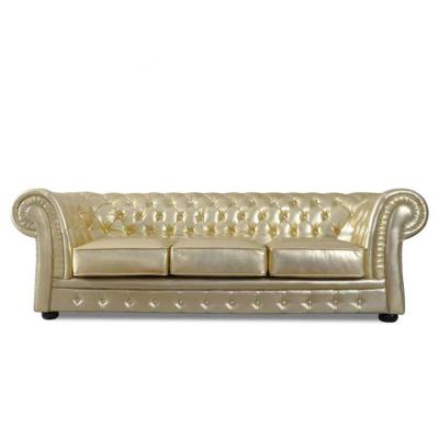 China Gold Modular Luxury PU Leather Chesterfield Sofa 3 Seats Button Chesterfield Sofa Bar Hotel Furniture Golden PU Tufted Sofa for sale