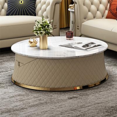 China Natural Marble Modern Italian Creative Design Frame Living Room Furniture Luxury Leather Granite Marble Coffee Table for sale