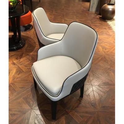 China Modern Genuine Leather Dining Chair (Other) Round Back Armrest Adjustable Luxury Wood Dining Chair for sale