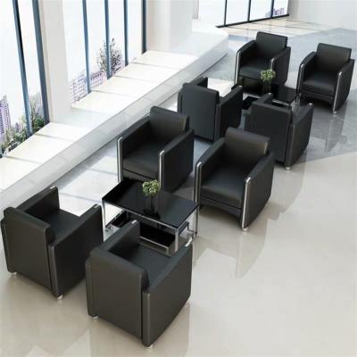 China Modular Modern Commercial Frame Furniture Stainless Steel Cheap Leather Office Desk Reception Room Sofa Set for sale