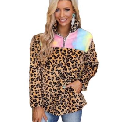 China Anti-wrinkle winter lapel long sleeve top tie-dye + leopard sweater for sale