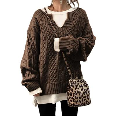 China Anti-Wrinkle Women Loose Knit Solid Sweater Jumper Casual Warm Long Sleeve Sweater Tops for sale